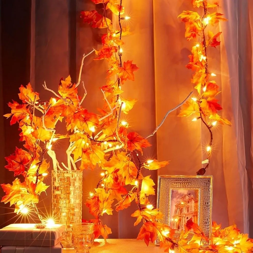 Fall Leaves Thanksgiving Garland with Lights 9FT Plug Fall Garland Fall Lights